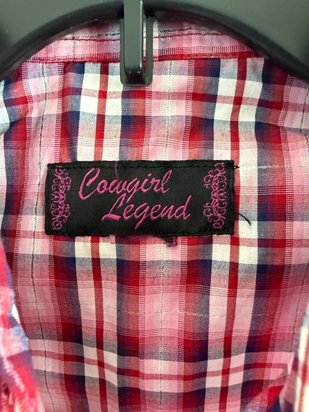 Cowgirl Legend Plaid Western Sleeveless Pearl Snap Shirt — Pink/Red/Navy - Picture 2 of 6